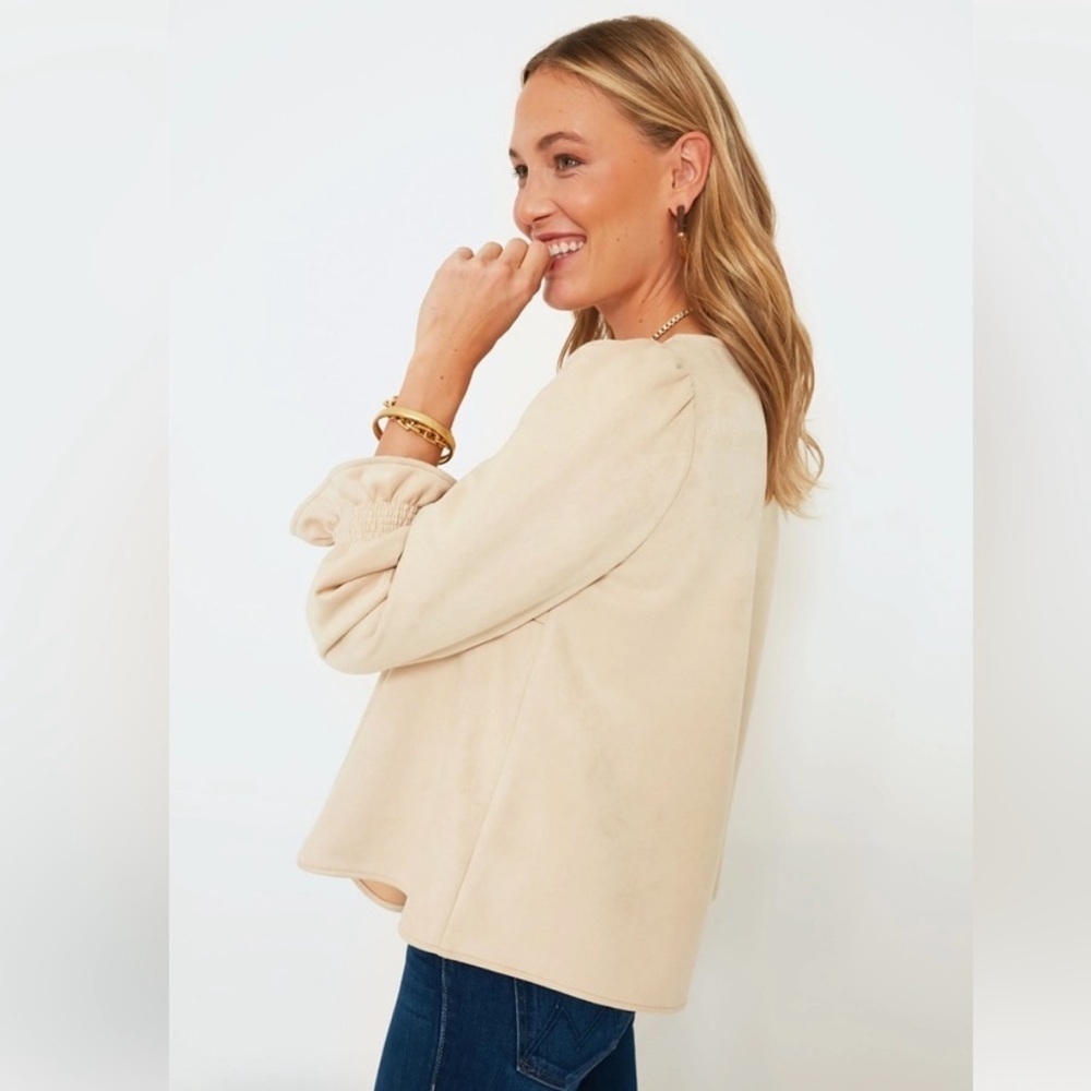 Tuckernuck Easton V-Neck Ruffles 3/4 Sleeve Top Shirt Suede Top Shirt Blouse M - Picture 3 of 15